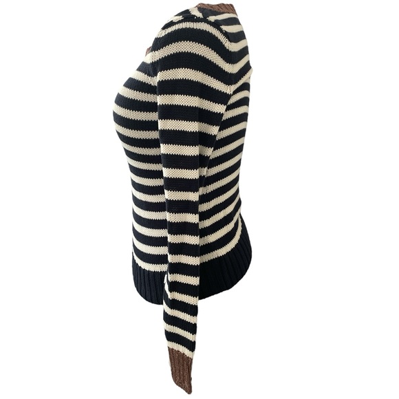 Banana Republic long sleeve striped crew neck knit sweater white black brown S - Picture 2 of 8